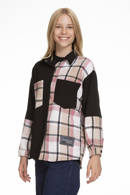 Girl's Garnished Plaid Shirt Lx152