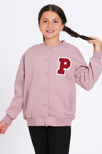 Girl's Dusty Rose Vernichten Embroidered College Jacket