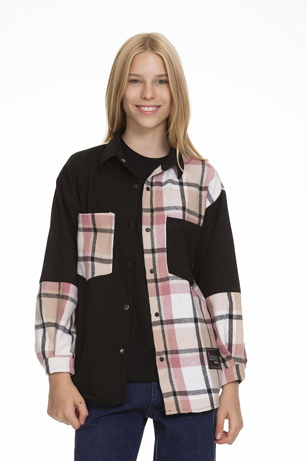 Girl's Garnished Plaid Shirt Lx152