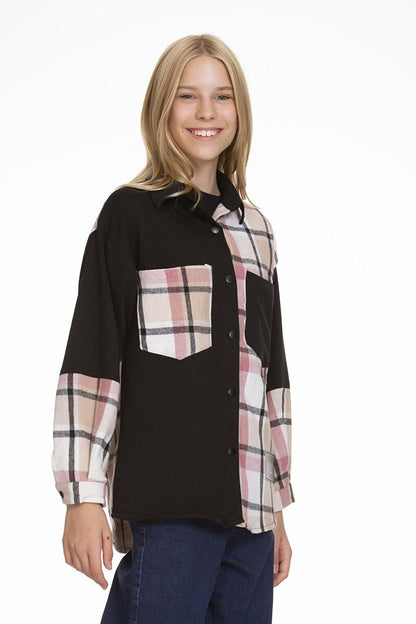 Girl's Garnished Plaid Shirt Lx152