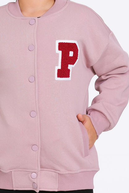 Girl's Dusty Rose Vernichten Embroidered College Jacket