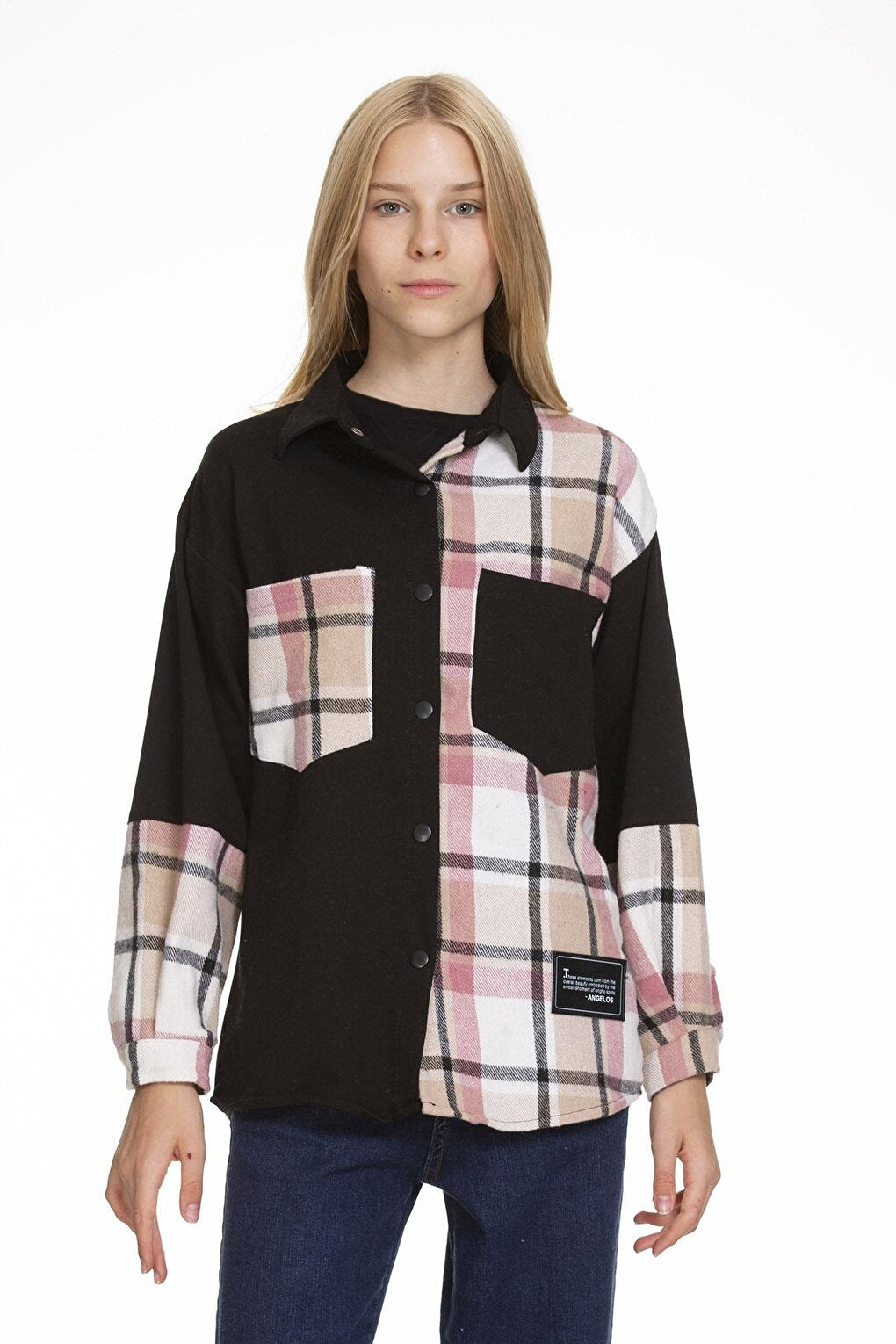 Girl's Garnished Plaid Shirt Lx152