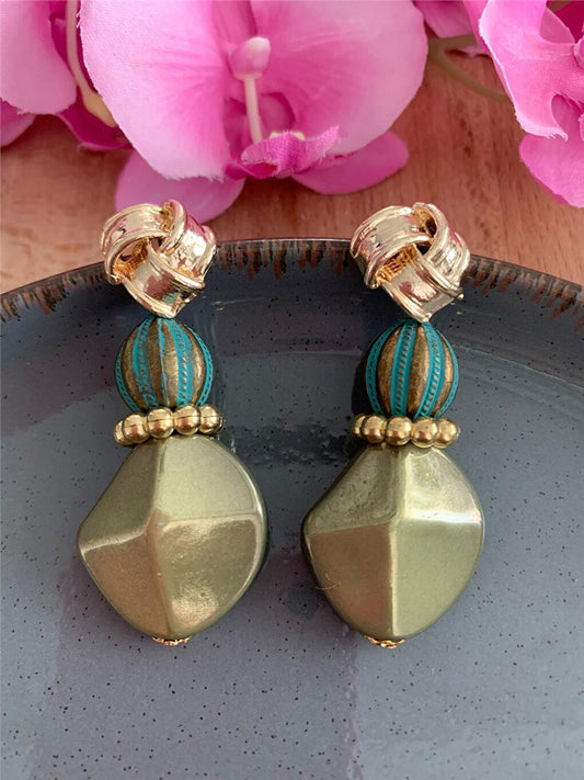 Khaki Green Beaded Design Earrings