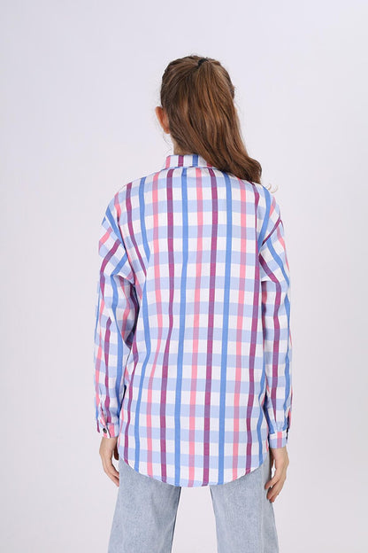 Girl's Square Patterned Plaid Shirt 9-14 Years Lx177-2