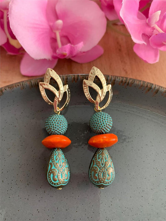 Green Orange Drop Design Earrings