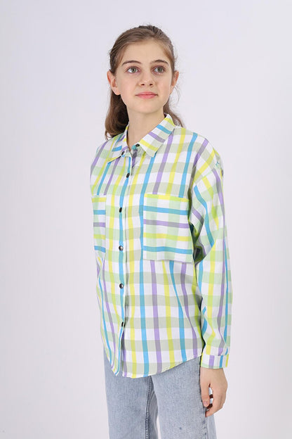 Girl's Square Patterned Plaid Shirt 9-14 Years Lx177-2