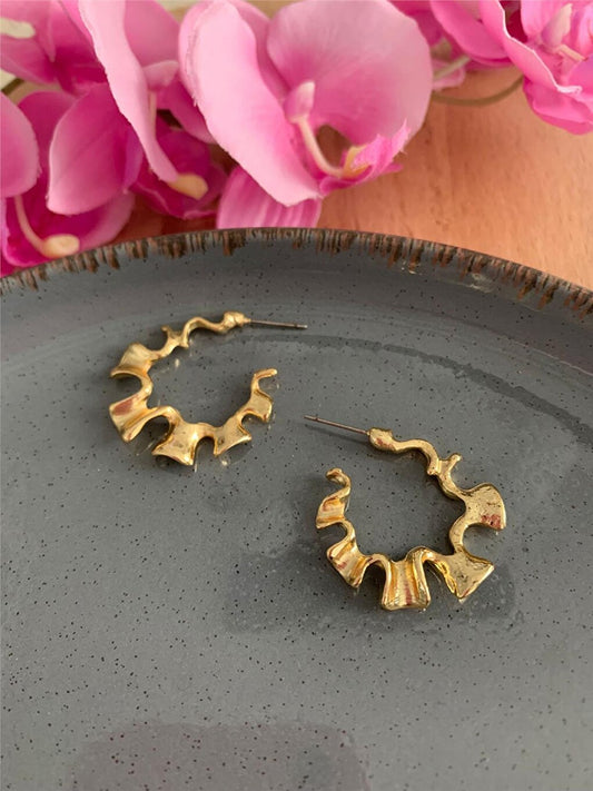 Gold Wavy Hoop Earrings