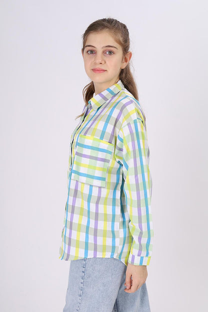 Girl's Square Patterned Plaid Shirt 9-14 Years Lx177-2