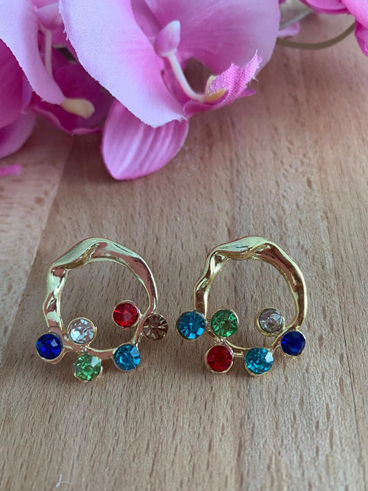 Colorful Crystal Stone Circle Earrings