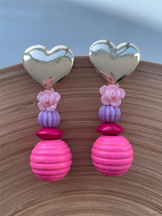 Heart Design Earrings in Pink and Purple Tones