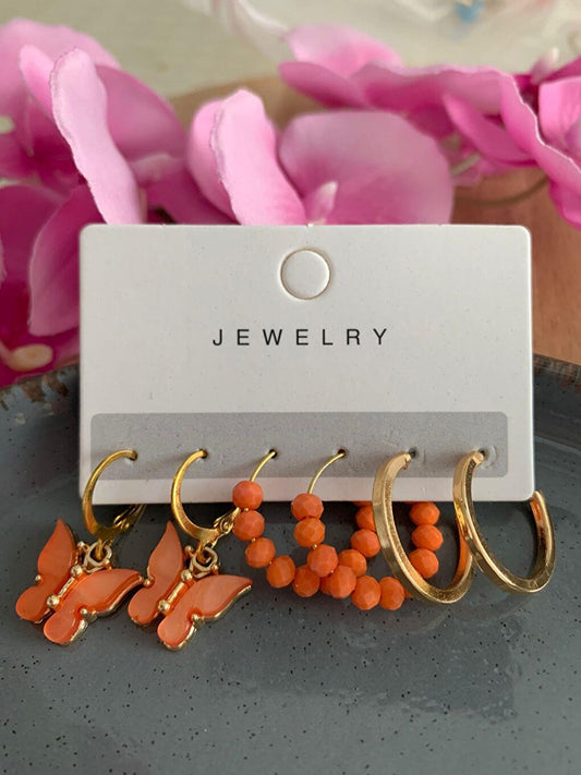 Orange Butterfly Earring Set of 6