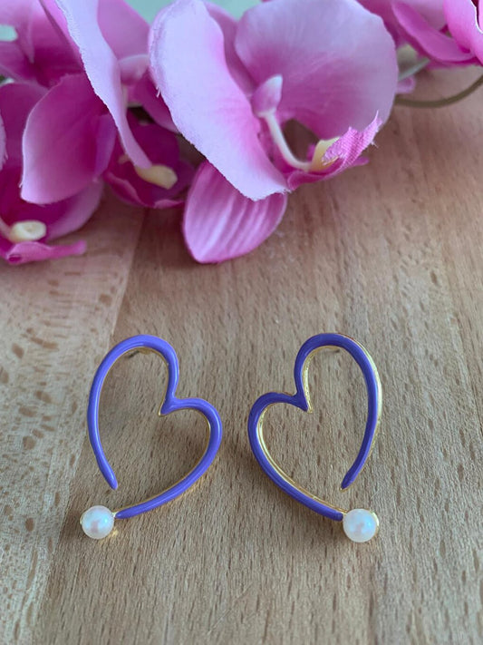 Lilac Pearl Heart Earrings