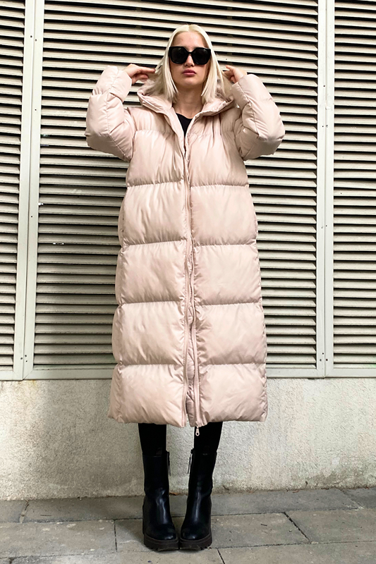 Beige Long Puffer Jacket