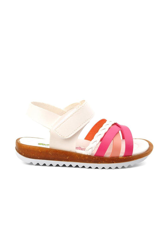 22Y02 White-Pink Velcro Girls Sandals