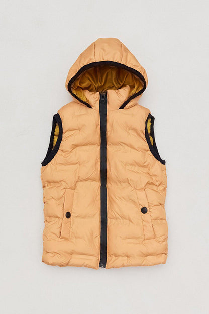 Hooded Unisex Children's Puffer Vest with Snap Pockets