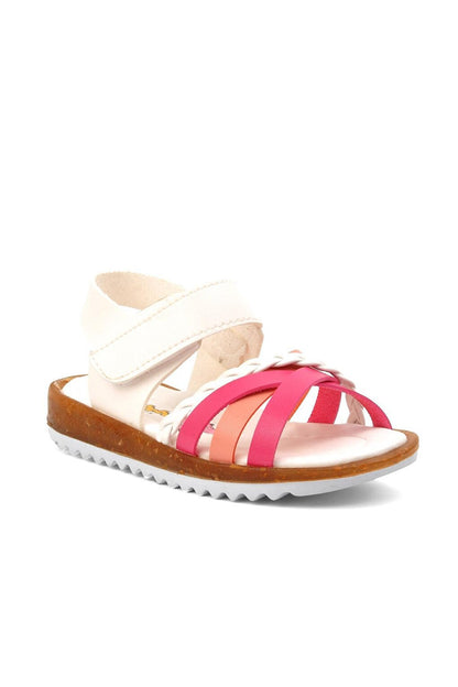 22Y02 White-Pink Velcro Girls Sandals