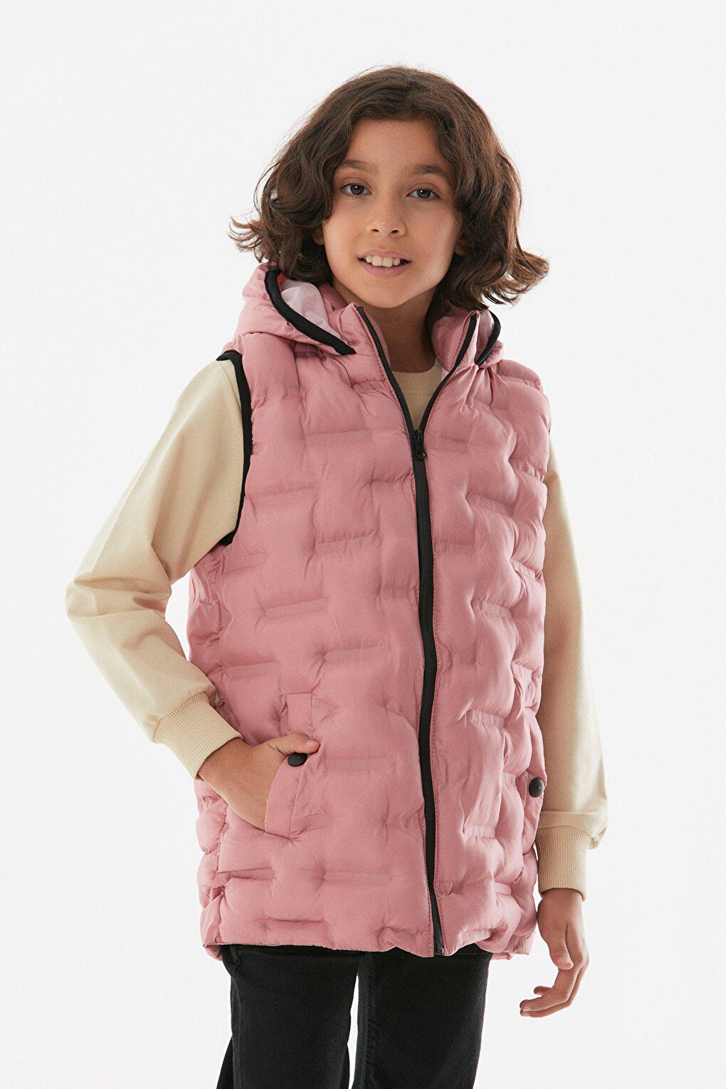 Hooded Unisex Children's Puffer Vest with Snap Pockets