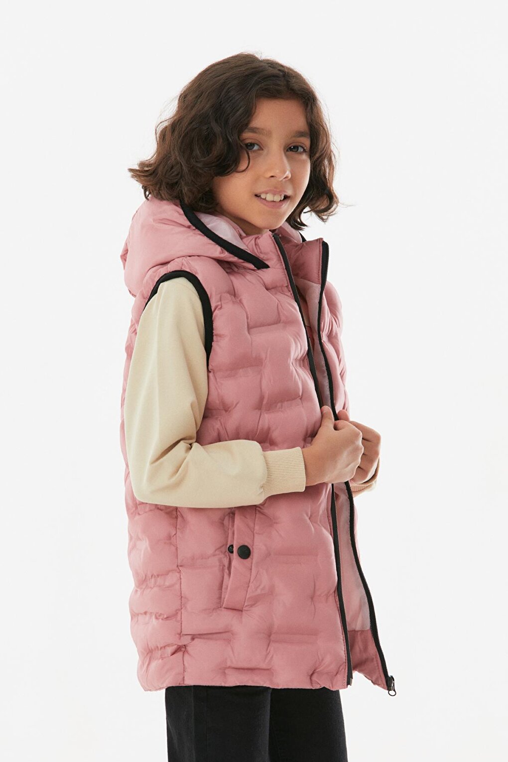 Hooded Unisex Children's Puffer Vest with Snap Pockets