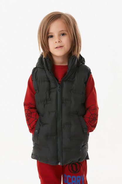 Hooded Unisex Children's Puffer Vest with Snap Pockets