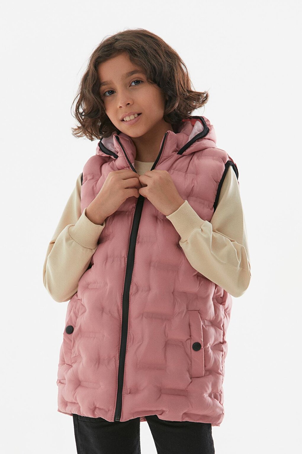 Hooded Unisex Children's Puffer Vest with Snap Pockets