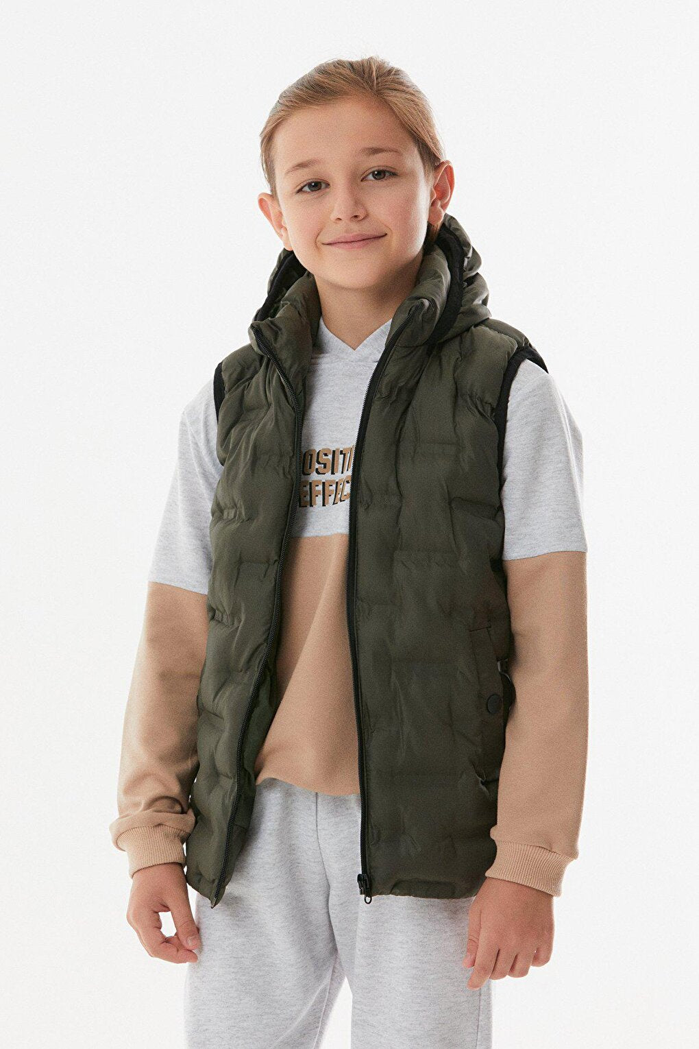 Hooded Unisex Children's Puffer Vest with Snap Pockets