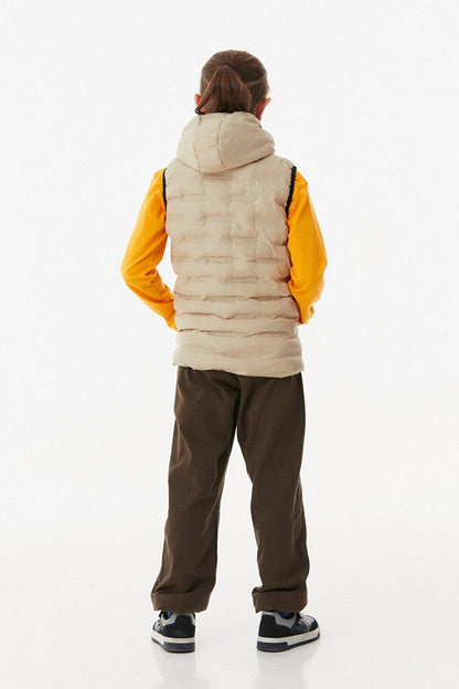 Unisex Children's Puffer Vest with Snap Pocket Hooded