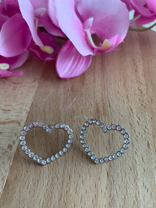 Stoned Silver Heart Earrings