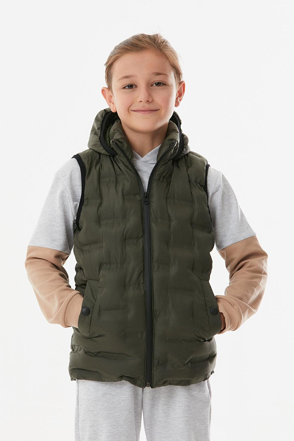 Hooded Unisex Children's Puffer Vest with Snap Pockets