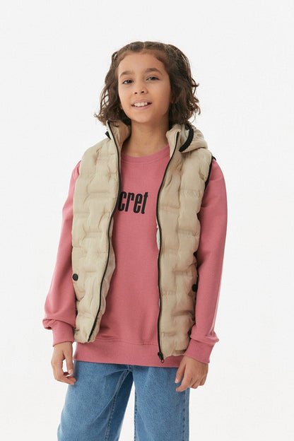 Unisex Children's Puffer Vest with Snap Pocket Hooded