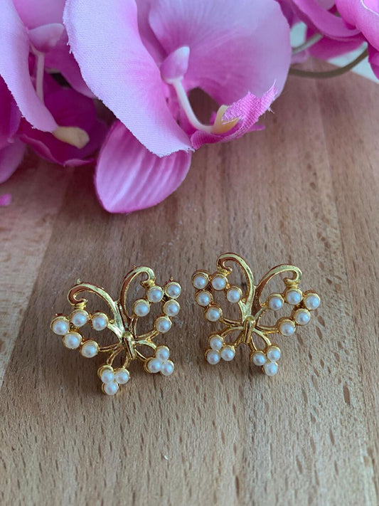 Gold Butterfly Earrings with Pearls