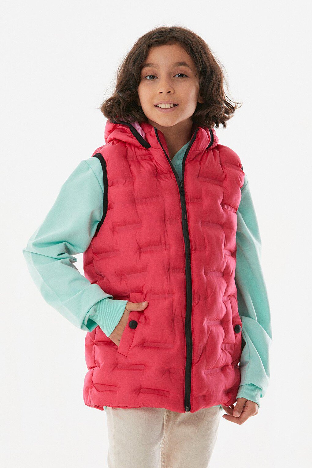 Hooded Unisex Children's Puffer Vest with Snap Pockets