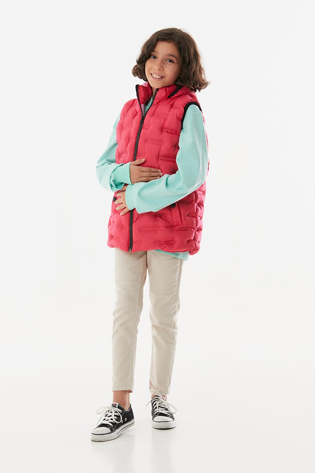 Hooded Unisex Children's Puffer Vest with Snap Pockets