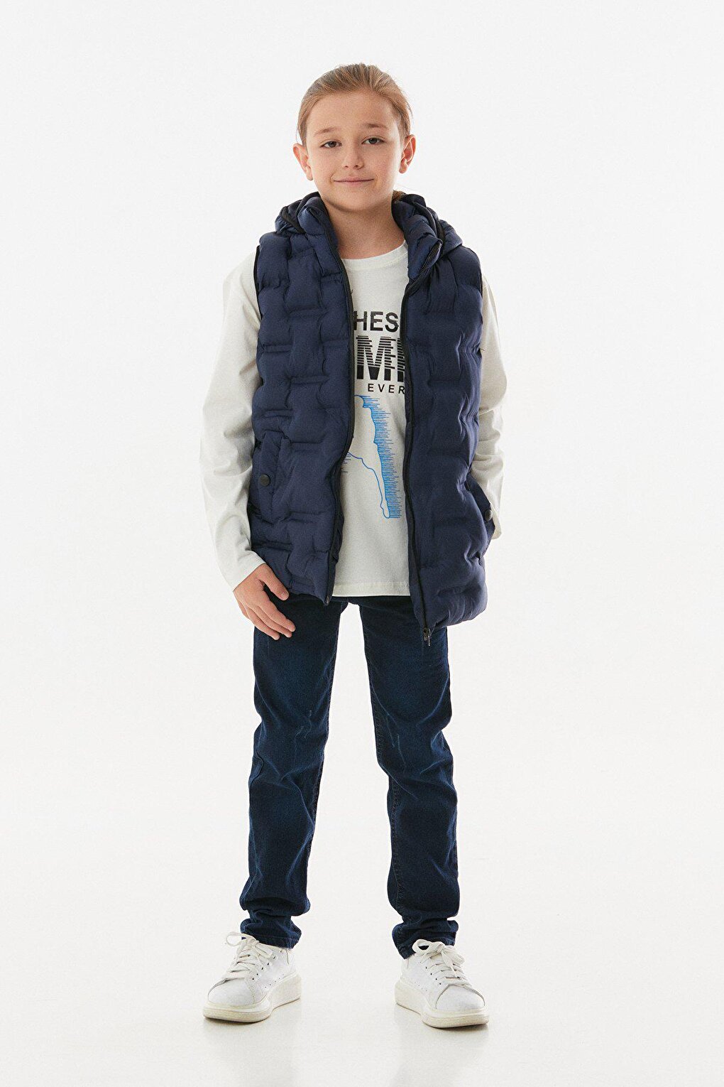 Unisex Children's Puffer Vest with Snap Pocket Hooded