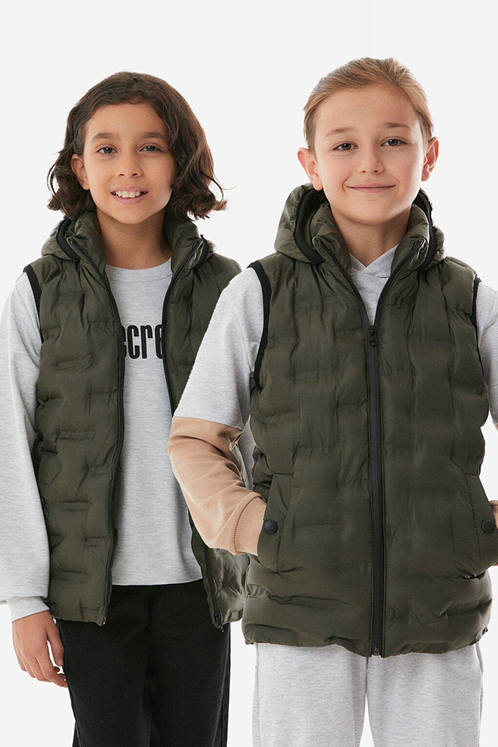 Hooded Unisex Children's Puffer Vest with Snap Pockets