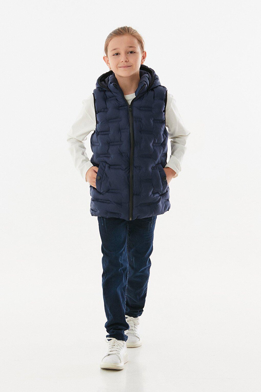 Unisex Children's Puffer Vest with Snap Pocket Hooded