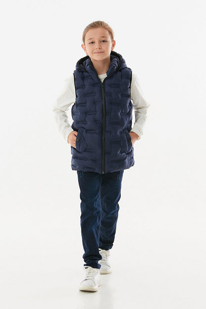 Unisex Children's Puffer Vest with Snap Pocket Hooded