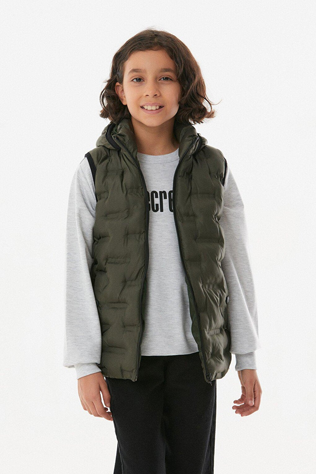 Hooded Unisex Children's Puffer Vest with Snap Pockets