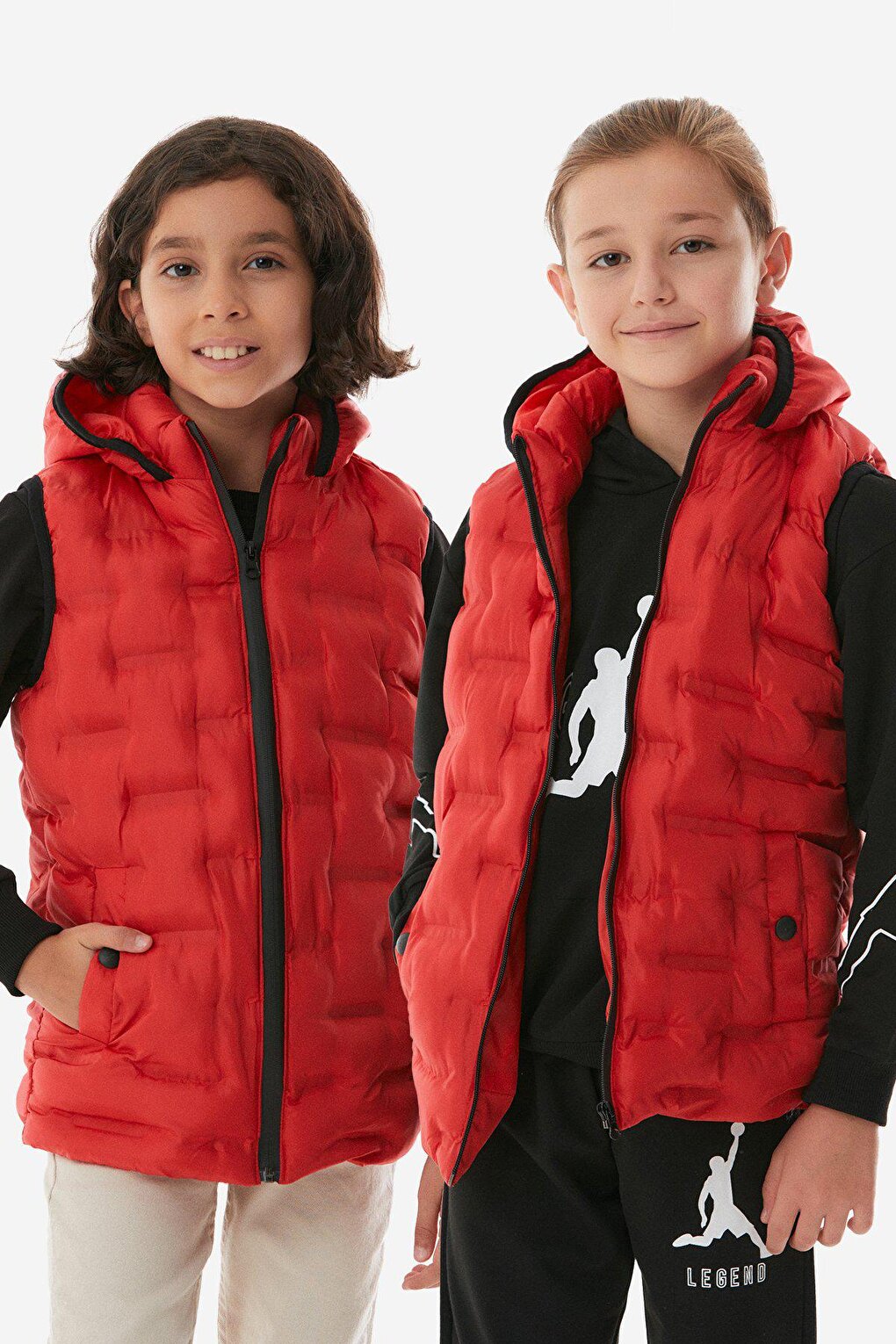 Hooded Unisex Children's Puffer Vest with Snap Pockets