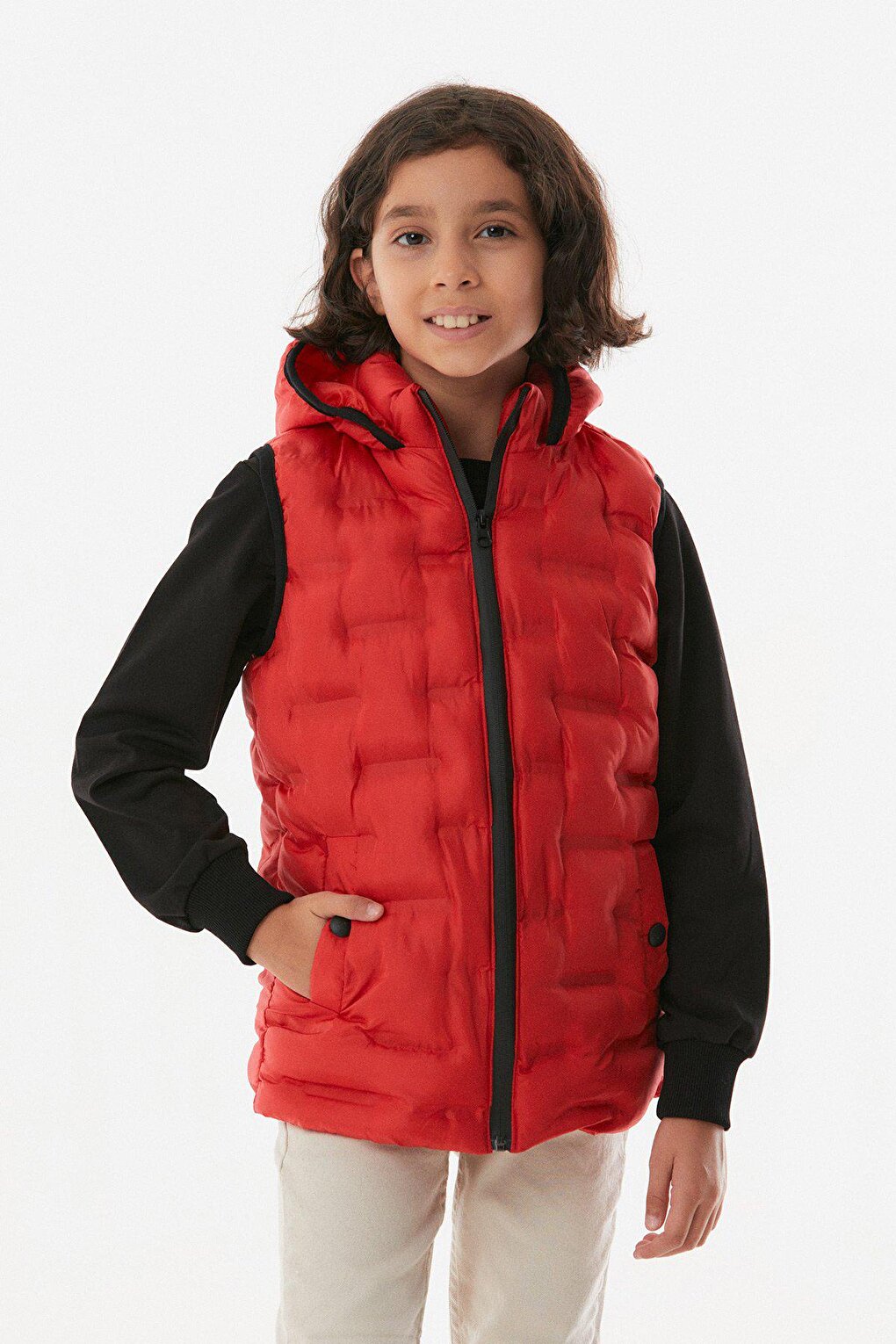 Hooded Unisex Children's Puffer Vest with Snap Pockets