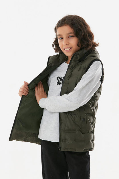 Hooded Unisex Children's Puffer Vest with Snap Pockets