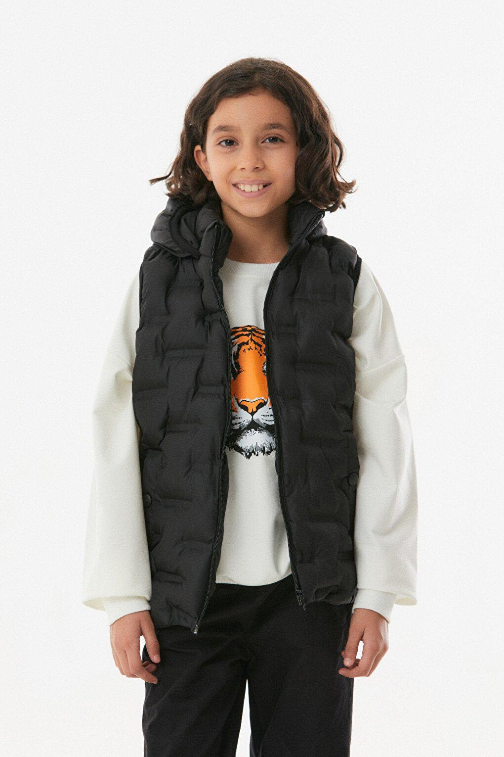 Hooded Unisex Children's Puffer Vest with Snap Pockets