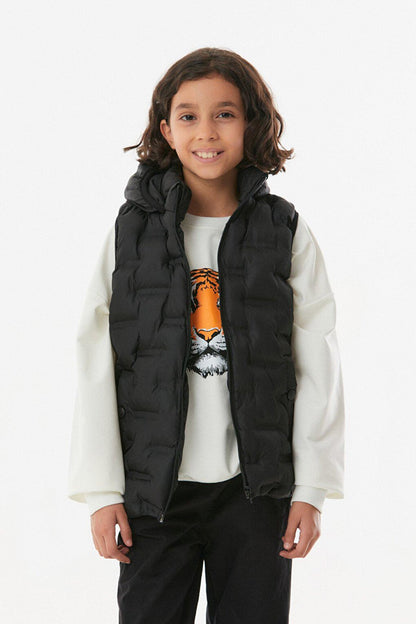 Hooded Unisex Children's Puffer Vest with Snap Pockets