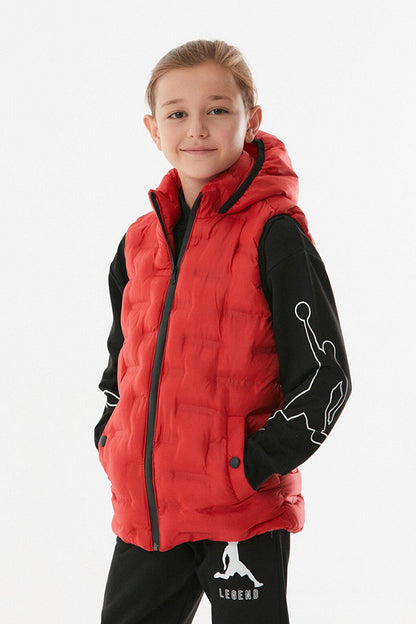 Hooded Unisex Children's Puffer Vest with Snap Pockets