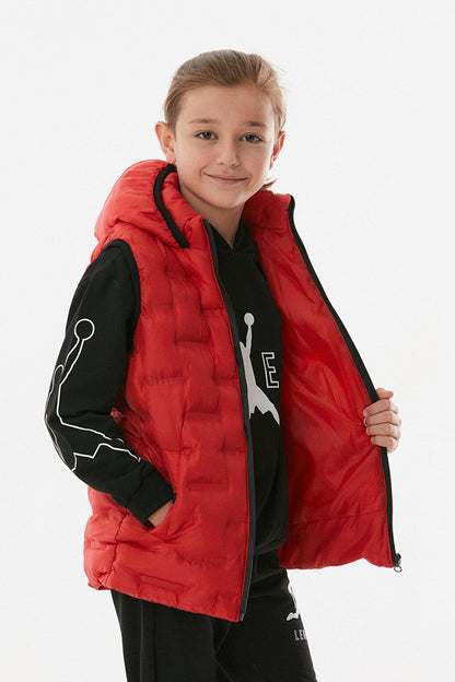 Hooded Unisex Children's Puffer Vest with Snap Pockets