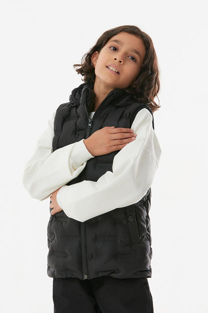 Hooded Unisex Children's Puffer Vest with Snap Pockets