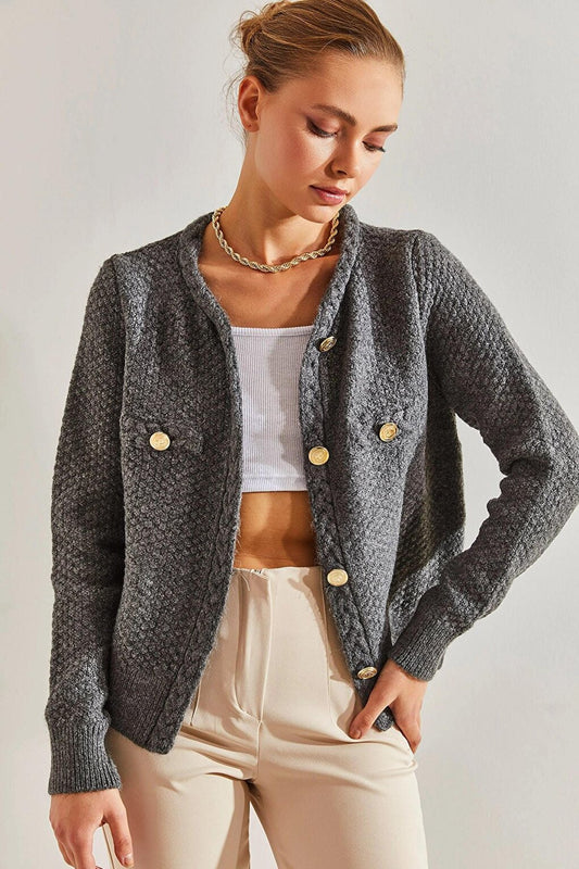 Women's Braided Buttoned Knitwear Cardigan