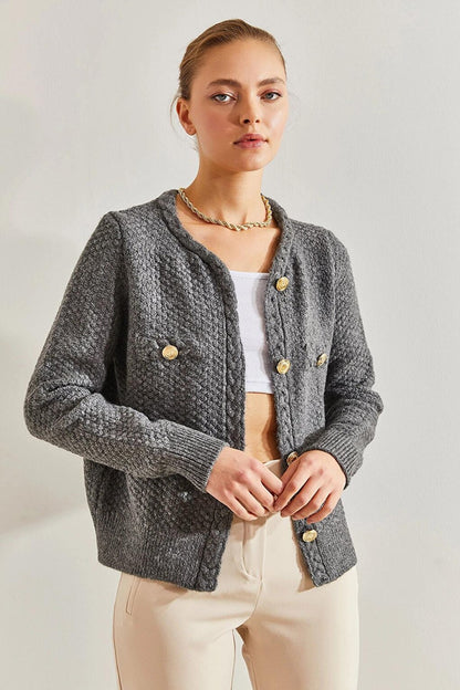 Women's Braided Buttoned Knitwear Cardigan