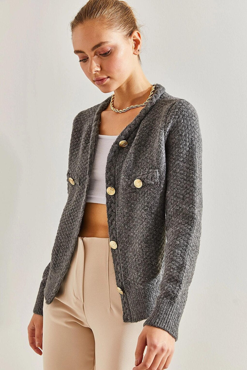 Women's Braided Buttoned Knitwear Cardigan