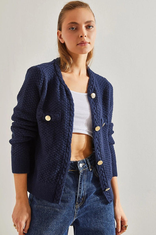 Women's Braided Buttoned Knitwear Cardigan