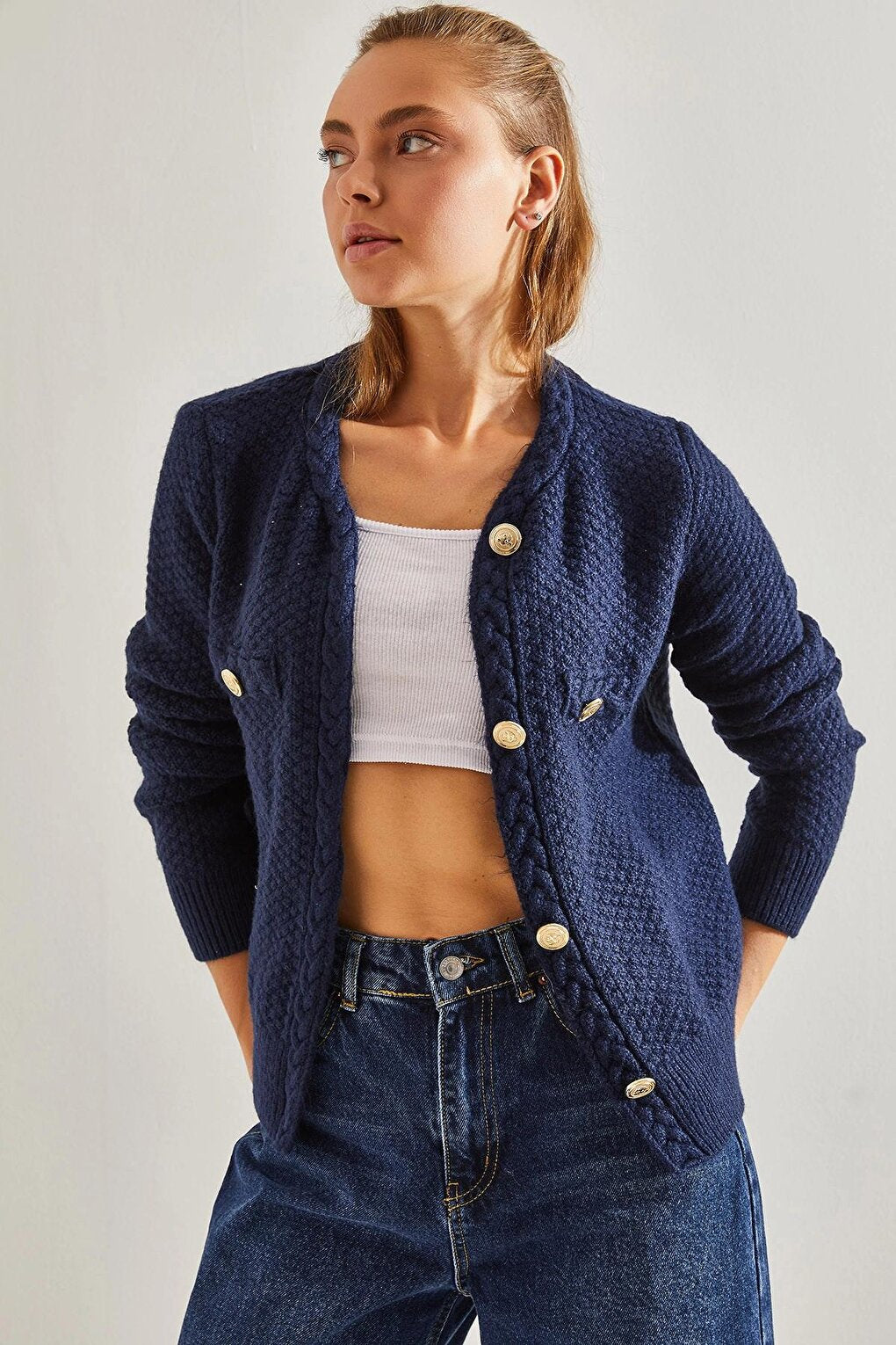 Women's Braided Buttoned Knitwear Cardigan